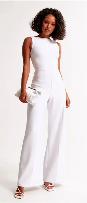 Abercrombie & Fitch White Sleeveless Wide-Leg Jumpsuit thumbnail 1