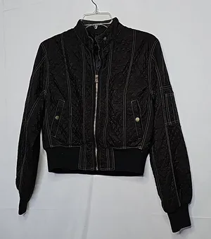 Clique crop cropped moto motorcycle quilted bomber style black jacket sz Medium thumbnail 1