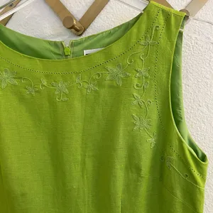 Vintage 90’s Jessica Howard Green Linen Embroidered Midi Dress 8 thumbnail 2
