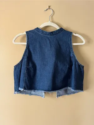 Pilcro Dark Blue Denim Cropped Shell Top thumbnail 4