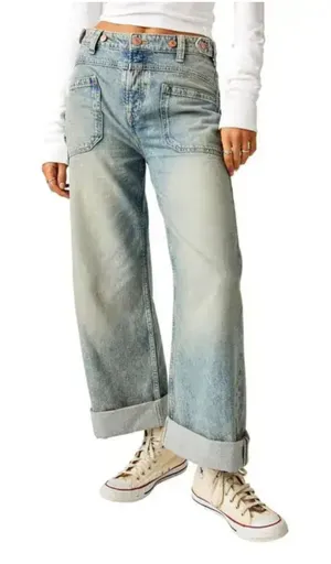 NEW Free People We the Free Palmer Cuffed Baggy Jeans Size 27 thumbnail 1
