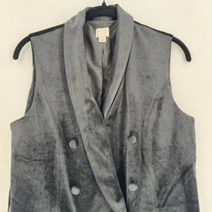A New Day Black Velvet Longline Vest S Double Breasted Shawl Collar Tailored Top thumbnail 3