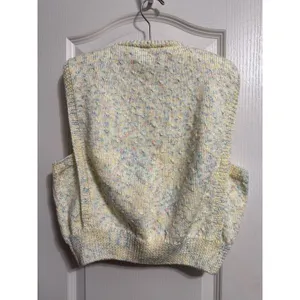 Vintage Butter Yellow Cropped Cable Knit Sweater‎ Vest Cardigan Cottage Granny thumbnail 3