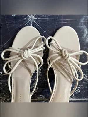 KOKO + Palenki “Barely Ice” Leather String Bow Slide Heels – Nude/Ice – Size 8 thumbnail 5