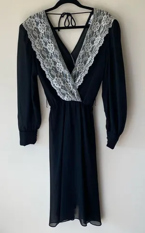Vintage R.E.O. Originals 70's Black sheer dress with Lace Size 14 Retro preppy thumbnail 1