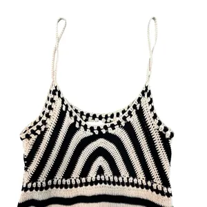 Miou Muse Women Crochet Dress Black Striped Boho Festival Summer‎ Midi S thumbnail 3