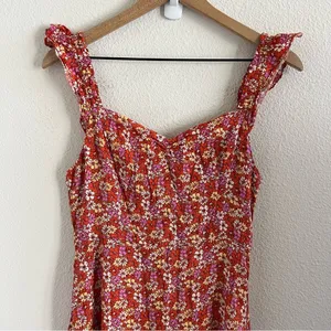 LUSH Feminine Floral Ruffle Strap Midi Dress Summer Back Zip Medium thumbnail 2