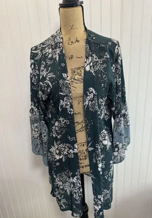 Maurice Floral Mixed Print Kimono Cover Blue Teal Size L thumbnail 2