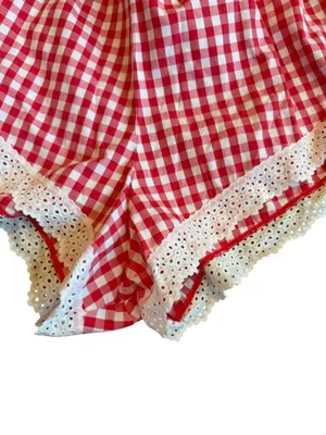 Colsie Red White Plaid Check Two Piece Outfit Set Crop Top Shorts Lace Size XS thumbnail 4