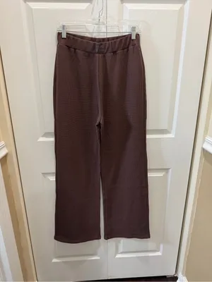 Comfrt Waffle Knit Wide-Leg Lounge Pants - Cocoa Large thumbnail 5