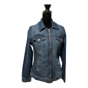 Guess Rigby Denim Moto Zip Distressed Blue Jean Jacket Medium thumbnail 3