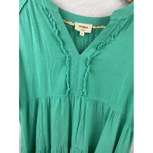 Umgee Green Tiered Frayed Hem V‎ Neck Short Sleeve Casual Dress Size Medium thumbnail 7