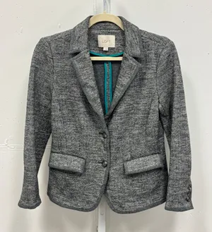 Ann Taylor Loft Gray Herringbone‎ Knit Blazer Jacket Wool Blend Small Career thumbnail 1