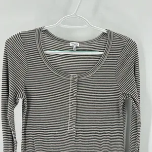 SPLENDID THERMAL FOREVER HENLEY lightweight casual gray striped longline thumbnail 2