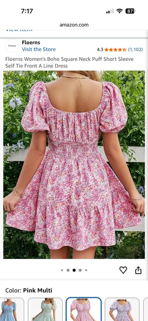 Babydoll Floral Square Neck Puff Short Sleeve A Line Dress thumbnail 4