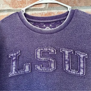 Champion LSU Tigers Crewneck Sweatshirt Distressed Womens Medium Oversized Purple College thumbnail 2