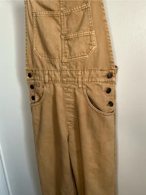 Free People We The Free Ziggy Cotton Denim Overalls - Tan / Camel Brown thumbnail 3