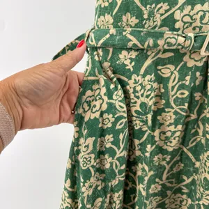 Effies Heart Green Floral Cage Strap Midi Dress S Belted Pockets Stretch Cotton‎ thumbnail 4