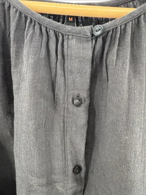 Quince 100% Organic Cotton Gauze Peasant Blouse M black boho casual work neutral thumbnail 6