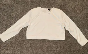Ann Taylor White Long Sleeve Back-Zip Cropped Top thumbnail 1