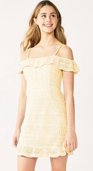 Live to be spoiled Ruffled crochet off the shoulder dress thumbnail 1