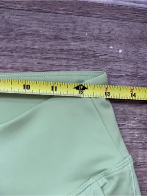 AHQ Green Nylon Activewear Flare Leggings w/ Crisscross Waist & Pockets Sporty L thumbnail 6