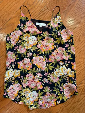 LOFT Floral V-Neck Cami Tank Top – Black Pink Yellow – Size M thumbnail 1
