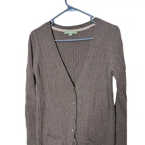 Eddie Bauer Womens Brown Cable Knit V-Neck Button Front Cardigan Sweater MT thumbnail 3