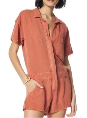 Young Fabulous & Broke Felix Raw Edge Short Sleeve Linen Romper thumbnail 1