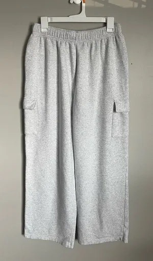 NO BOUNDARIES Light Heather Gray Cargo Wide Leg Joggers Sz M thumbnail 1
