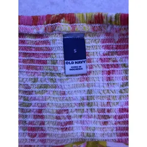 Old Navy‎ Floral Mini Dress Womens Small Pink Yellow Linen Tie Shoulder Smocked thumbnail 2
