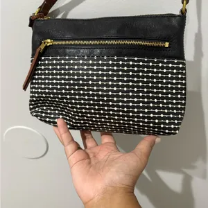 Fossil Fiona Striped Crossbody Bag Purse Handbag Black White Brown‎ With Key N thumbnail 3