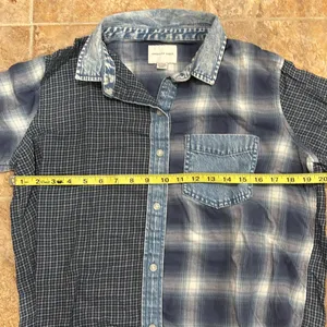 American Eagle Multi Printed Plaid Chambray Denim Button up Shirt thumbnail 5