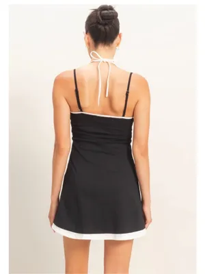 NEW HYFVE Black Halter Mini Romper Dress Built In Shorts Cotton Stretch Large thumbnail 4