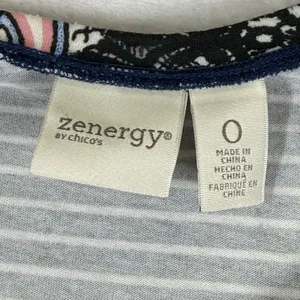 Zenergy by Chico's Womens Paisley Striped Lace Trim‎ 3/4 Sleeve Top Size 0 S thumbnail 2