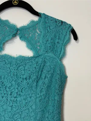 Adrianna Papell Teal Lace Cap-Sleeve Dress Sz 2 thumbnail 4