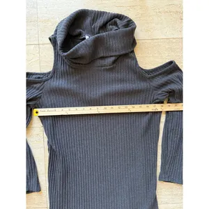 Milky Way Cold Shoulder Dress Ribbed Knit‎ Turtleneck Gray Dress thumbnail 3
