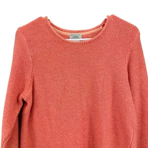 Vintage LL Bean Orange Chunky Knit Cotton Crew Neck Pullover Sweater SMALL thumbnail 4