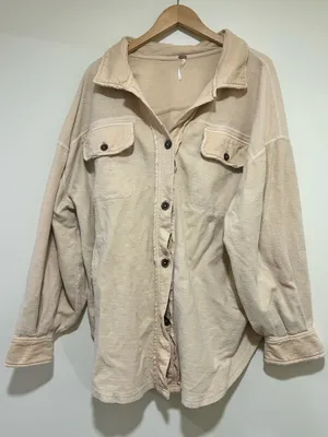 Free People Ruby Fleece Oversized Shacket in Tan Size Large thumbnail 2