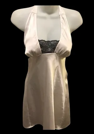Frederick’s Of Hollywood Sexy Halter Chemise Sz. M White Black Lace Low Cut thumbnail 1