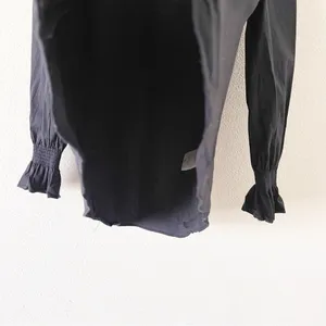 Tuckernuck Easton Poplin Ruffle Sleeve Blouse Navy V-Neck Cotton Top thumbnail 6