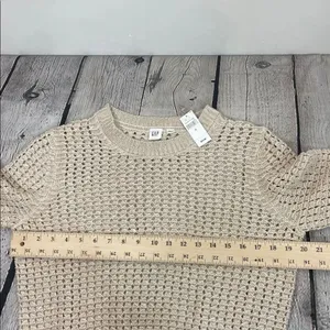 GAP Women's Light Tan open Knit Sweater with shimmery thread size small thumbnail 14