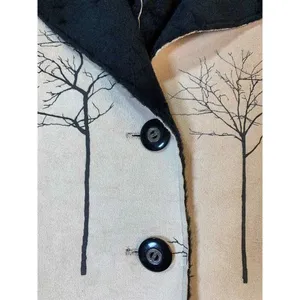 Robert Kitchen Suede Jacket Women's‎ Small Canada Coat Faux Fur Cream Trees thumbnail 4