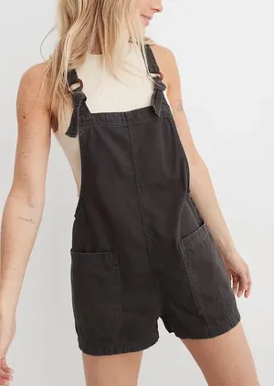 Aerie Beach Cotton Twill Shortalls Overalls/Romper Big Pockets Dark Gray size S thumbnail 1