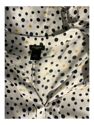 Ann Taylor Polka Dot V-Neck Blouse | Ivory, Black, & Mustard Gold | Size Small thumbnail 3