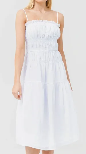 FRAME White Smocked Midi Dress thumbnail 1