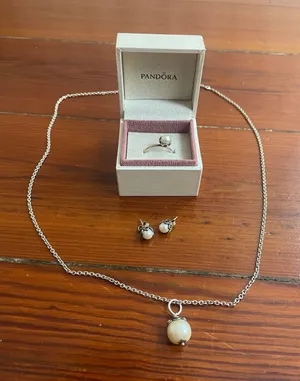 Pandora Retired Cultured Elegance Pearl Ring Earrings Necklace Set 925 thumbnail 1