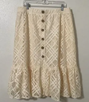 NWT‎ Est. 1946 Cream Lace Cottagecore Western Prairie Button Midi Skirt Large thumbnail 1