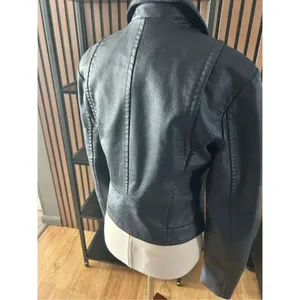 Express faux leather dark blue jacket size small motto rock like style thumbnail 3