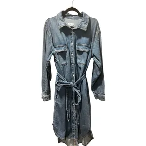 Ava & Viv Plus Size 1X Denim Shirt Dress Belted Button Front Midi thumbnail 2